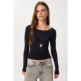 Lovelyİstanbul Kayık Yaka Saran Basic Örme Bluz LMW0028 SİYAH