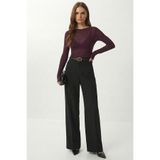 Lovelyİstanbul Kemerli Geniş Paça Esnek Örme Pantolon LBY0035 SİYAH