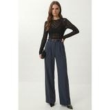 Lovelyİstanbul Kemerli Geniş Paça Esnek Örme Pantolon LZV0045 FÜME