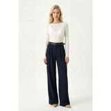 Lovelyİstanbul Kemerli Geniş Paça Esnek Örme Pantolon LZV0045 LACİVERT