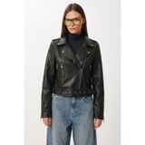 Lovelyİstanbul Kemerli Suni Deri Biker Ceket LAX0003 SİYAH