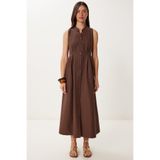 Lovelyİstanbul Kolsuz Midi Poplin Gömlek Elbise KAHVERENGİ LMX0093