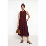 Lovelyİstanbul Kolsuz Midi Poplin Gömlek Elbise LMX0093 BORDO
