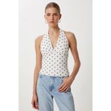 Lovelyİstanbul Puantiye Desenli Crop Tül Bluz LFW0023 EKRU