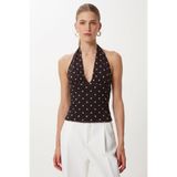 Lovelyİstanbul Puantiye Desenli Crop Tül Bluz LFW0023 KAHVERENGİ