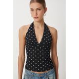 Lovelyİstanbul Puantiye Desenli Crop Tül Bluz LFW0023 SİYAH