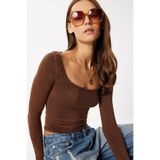 Lovelyİstanbul Uzun Kollu Dikişsiz Örme Bluz LUB0256 KAHVERENGİ