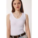 Lovelyİstanbul V Yaka Basic Fitilli Örme Bluz LRN0029 BEYAZ