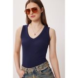 Lovelyİstanbul V Yaka Basic Fitilli Örme Bluz LRN0029 LACİVERT
