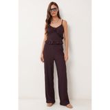Lovelyİstanbul Volanlı Bluz Pantolon Krinkıl Takım LFW0025 MÜRDÜM