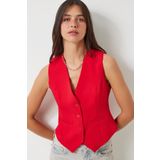 Lovelyİstanbul Vucüda Oturan Crop Dokuma Yelek KIRMIZI LTO0003