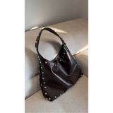 LOVELYSTORE Metal Detaylı Kadın Omuz Çantası Şık Deri Görünümlü Orta Boy Taşlı (30x26x9)