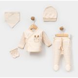 Lovemaxx 5050LV – Erkek Bebek 0–3 Ay Kaplanlı Çizgili 5’li Set | Krem Yenidoğan Takımı | Hastane Çıkışı - 0 - 3 Ay - Açık Krem
