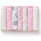 Lovemaxx Organik Ağız Mendili 7'li–unisex Bebek Mendil-Pembe Yaprak Desen –Pamuk – Kraft Kutulu - 0 - 2 Yaş - Beyaz - Açık Pembe
