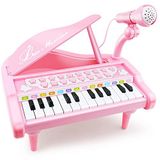 Love&Mini Çocuklar için piyano oyuncak klavye doğum günü hediyesi yaş 1+pembe 24 tuşları yürümeye başlayan piyano müzik oyuncak aletleri mikrofon ile