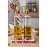 LOVER'S KİTCHEN aradığınız herşey Lüks Premium 2 Li Porselen Standlı Cam Yağdanlık Seti Desenli