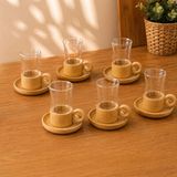 Lovesta Home 12 Parça Çay Seti - Bambu Bardak Altığı - Çift Cidarlı Cam - 150 ml