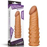 Lovetoy Pleasure X Tender 4 Cm Uzatmalı Tırtıklı Ten Dokulu Penis Kılıfı Koyu Renk