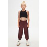 Lovetti Bordo Kız Çocuk Çıtçıtlı Paça Büzgüllü Kışlık Deri Pantolon - 10 Yaş