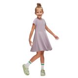 Lovetti Soft Lila Kız Çocuk Düz Basic Kısa Kol Elbise 2 Yaş