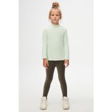 LOVETTI Soft Yeşil Basic Kışlık Yarım Balıkçı Yaka Uzun Kollu Kız Çocuk Tişört