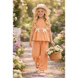 Lovinya Kids Kız Çocuk Pötikareli Alt-Üst Takım Şapkalı (3lü Set) - 4 - 5 Yaş - 01-Turuncu
