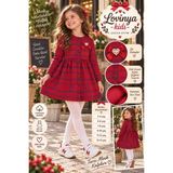 Lovinya Kids Kız Çocuk Uzun Kollu Düğmeli ve Fiyonk Broşlu Kırmızı Elbise - 000-Kırmızı - 13 - 14 Yaş