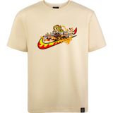 Loviras Bej Anime Tişört Orijinal Nakışlı Kyojuro Rengoku Demon Slayer Relaxed Fit Tshirt - XL