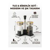 LOVYCO Gold Detaylı 2'li Standlı Cam Tuzluk Biberlik Seti - Metal Kapaklı Lüks Sofralık Baharat Takımı