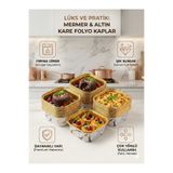 LOVYCO Gold Mermer Desenli Kare Alüminyum Kase - Isıya Dayanıklı Fırın ve Sütlaç Kabı - (10'lu Paket) 8,5cmx8,5cm