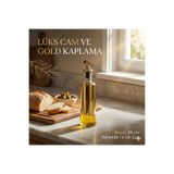 LOVYCO Lüks Gold Metal Giydirme Cam Yağdanlık - 24 cm Sızdırmaz Akıllı Başlıklı Zeytinyağı ve Sirke Şişesi