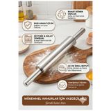 LOVYCO Paslanmaz Metal Çelik Merdane Ergonomik Kulplu Çelik Profesyonel Hamur Açma Merdanesi
