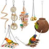 lovyoCoCo Kuş Muhabbet Kuşu Oyuncak Kuş Kafesi Hamak Kuş Levreği Doğal Hindistan Cevizi Hideaway Merdivenli Salıncak Çiğneme Asılı Çan Oyuncağı, Parakeet, Conure, Cockatiel, Muhabbet Kuşları, Aşk Kuşları,