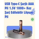 Lowell Home USB Type-C Şarjlı Aaa Lityum Pil | 1.5V Sabit Voltaj, 1000+ Şarj Döngüsü ile Uzun Ömür