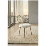 lowena home MODERN BEYAZ PELUŞ KUMAŞLI KELEBEK TASARIM MAKYAJ SANDALYESİ YUVARLAK FORM MİNDERLİ METAL AYAKLI
