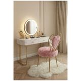 lowena home Modern Pembe Peluş Kumaşlı Melek Tasarım Makyaj Sandalyesi Yuvarlak Form Minderli Metal Ayaklı