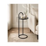 lowena home Siyah Statik Boyalı Metal Camlı Yuvarlak Yan Sehpa 31x65 cm Koltuk Yanı Dekoratif Sehpa