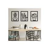 Lowenart Siyah Ahşap 3lü Saksı Çiçekler Duvar Dekoru Salon Mutfak Balkon Bahçe Için 40x80 Cm Tablo Seti