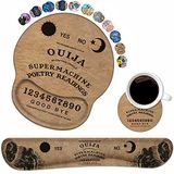 LOWORO Klavye Bilek Desteği ve Fare Altlığı Bardak Altlıklı Bilek Destek Seti, Kaymaz PU Taban Ergonomik Oyun Mousepad Ev Ofis Çalışma Çalışma Kolay Yazma ve Ağrı Giderme için - Retro Ouija Board