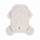 Loyanyy Soğuk Hava için Peluş Köpek Pijamaları 4 Bacaklı Giysiler Köpek Kedi için Esnek Yavru Kedi Yavrusu Onesie Düğmeli Sıcak Yumuşak Evcil Hayvan Tulum Kışlık Mont Beyaz X-Large