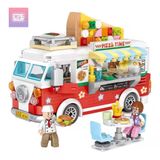 LOZ Bina Blokları Eğitici Oyuncak Mini Gıda Van Şehir Yemek Masası ve Sandalyeli Pizza Van Yaratıcı Bina Blokları Set Yapım Oyuncakları