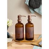 Lozione 2’li Mutfak Sıvı Sabunluk Seti - Bambu Stantlı Sıvı Sabunluk Takımı - 2x500 ML, Amber