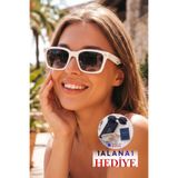 Lozzo Kadın UV400 Kare Beyaz Çerçeve Güneş Gözlüğü 23002-1 C20