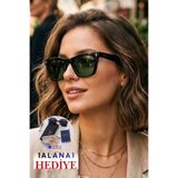 Lozzo Kadın UV400 Siyah Çerçeve Yeşil Cam Güneş Gözlüğü 23014 C2Y