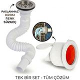 LPD Krom Çöpmak Körüklü Büyük Kafalı Tırnaklı Mutfak Evye Lavabo Gider Sifonu (Üstü Paslanmaz Altı Plastik) + Çekvalfli Conta Kötü Koku Böcek Kirli Su Önleyici Lavabo Gider Aparatı