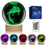 LQYHZCZQ 3D Axolotl Kristal Top Gece Lambası ile 16 Renkli LED Ahşap Taban Uzaktan Kumandalı, 3.15 Inç Kristal Top Gece Lambası