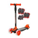 LRS STORE 3 Tekerlekli Işıklı Çocuk Scooter-Turuncu- Işıklı Ayarlanabilir 3-7 Yaş + Koruyucu Set