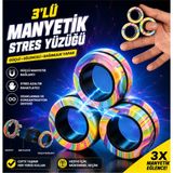 LRS Store 3'lü Manyetik Stres Yüzüğü | Fidget Ring Oyuncağı | Anti Stres Parmak Oyunu | Odaklanma ve Konsantrasyon Oyuncağı - 001-Renkli