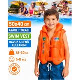 LRS Store A+ 5-8 Yaş Çocuk Şişme Can Yeleği 50X40 cm Yüksek Kalite Havuz Deniz Yüzme Yelek 18-30 kg Taşıma - Turuncu