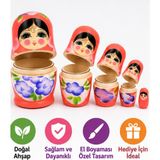 LRS Store Ahşap Matruşka Bebek 5'li Set – Iç Içe Geçen Rus Bebekleri El Boyama Dekoratif Oyuncak Hediyelik - Kırmızı